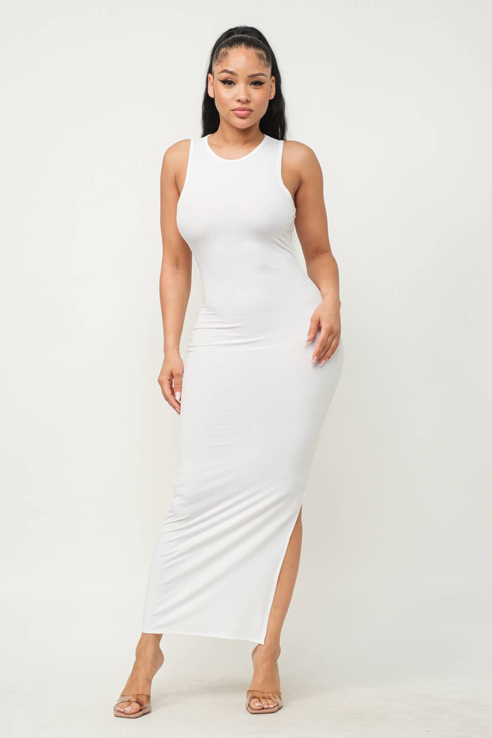 Solid Sleeveless Side Slit Bodycon Dress