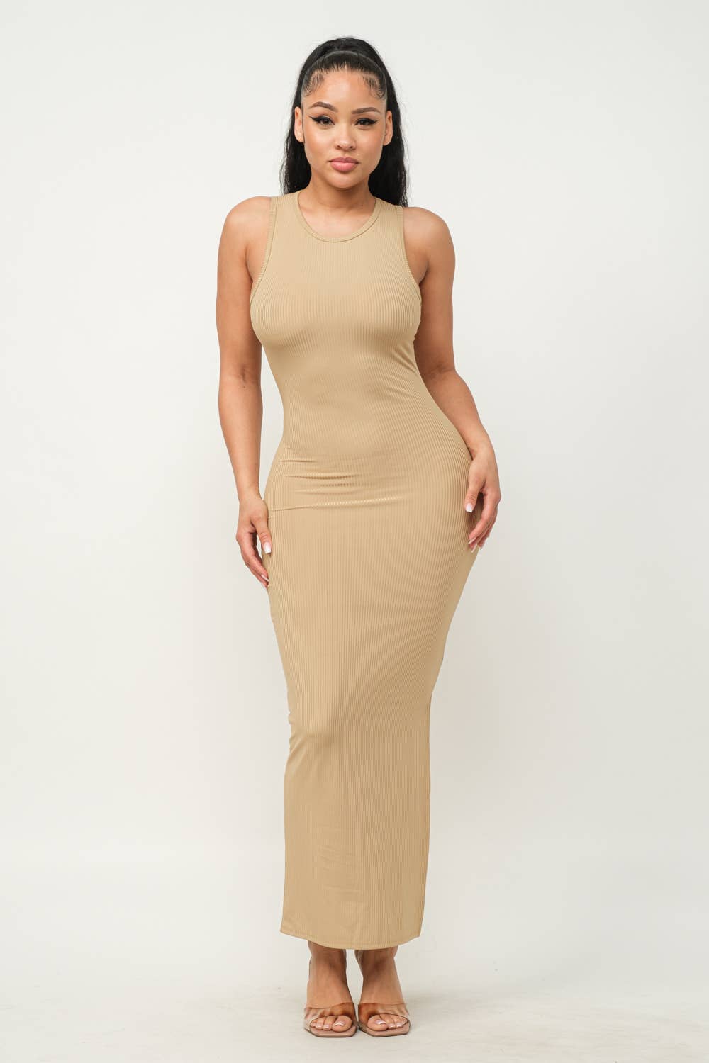 Solid Sleeveless Side Slit Bodycon Dress