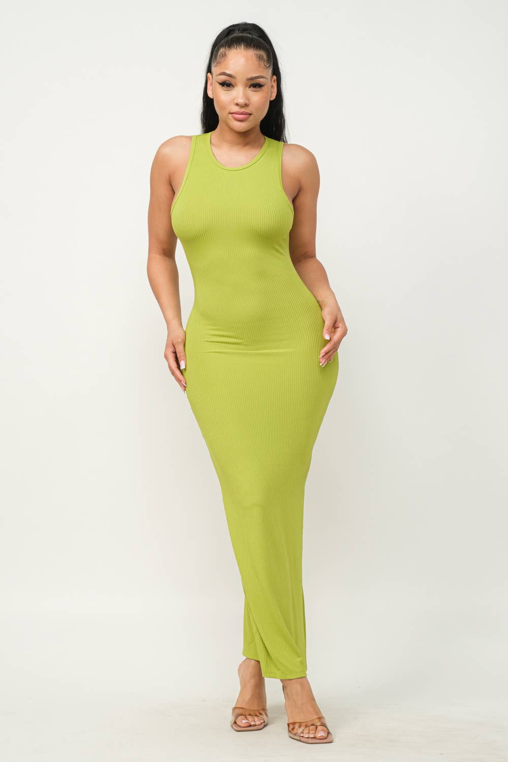 Solid Sleeveless Side Slit Bodycon Dress