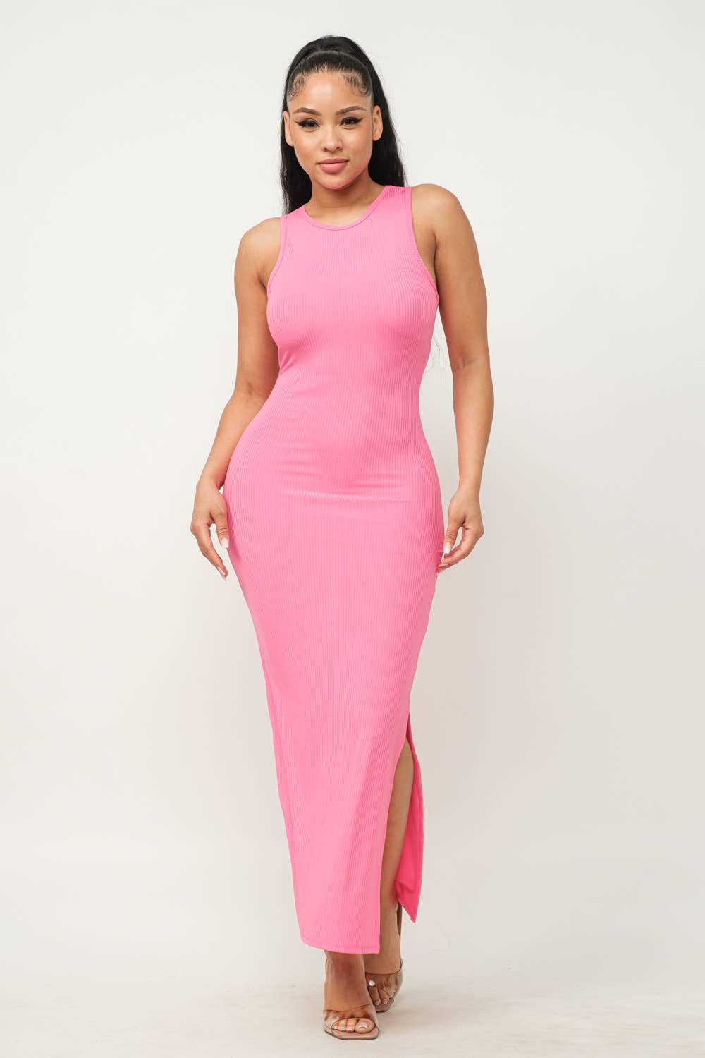 Solid Sleeveless Side Slit Bodycon Dress