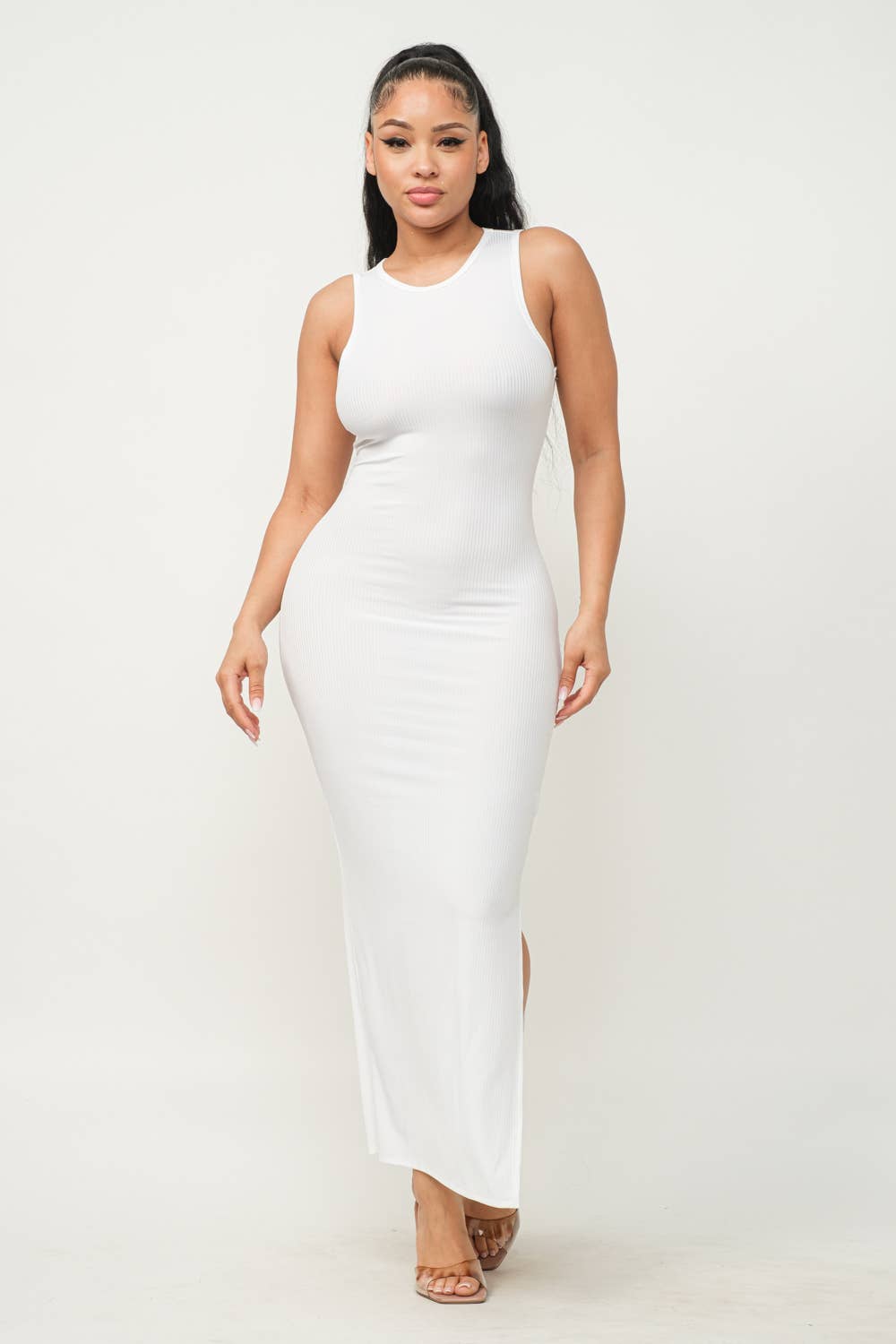 Solid Sleeveless Side Slit Bodycon Dress