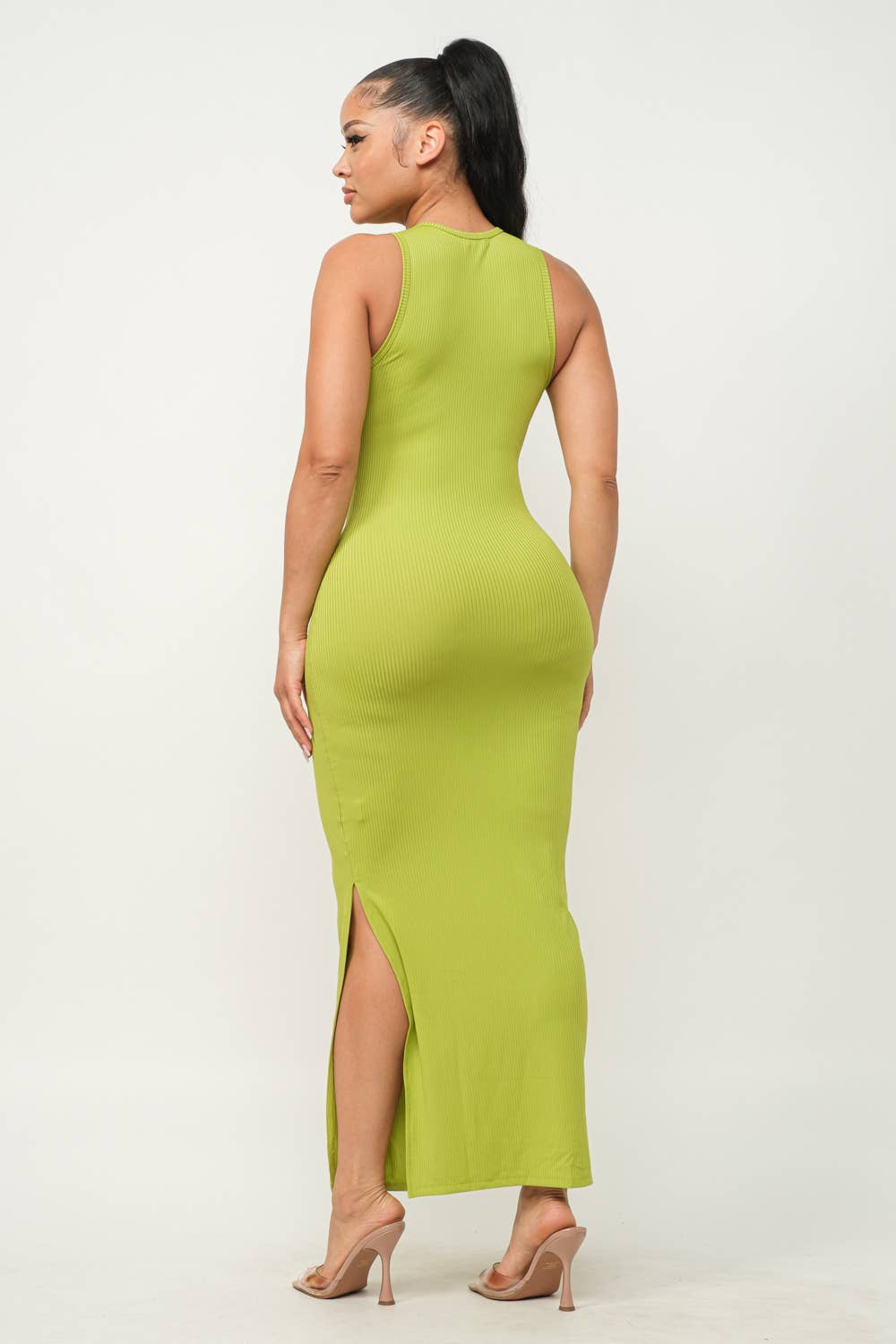 Solid Sleeveless Side Slit Bodycon Dress