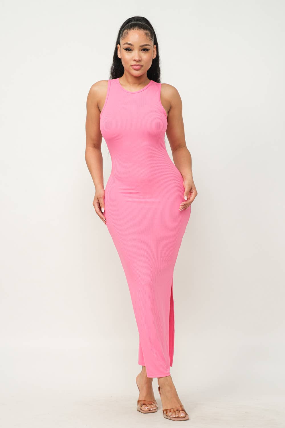 Solid Sleeveless Side Slit Bodycon Dress