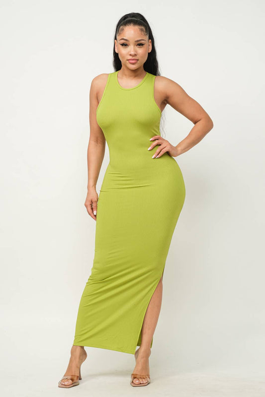 Solid Sleeveless Side Slit Bodycon Dress